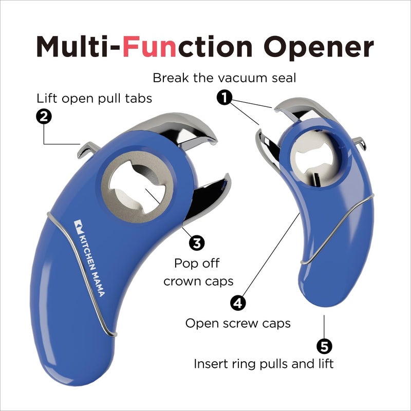 Kitchen Mama Epic One Multifunction Opener: Magnetic Bottle Opener, Beer Soda Opener, Effortless Jar Lid Opener for Seniors and Elderly with weak Hands and Arthritis, Essential Kitchen Gadget (Blue) - Image 2